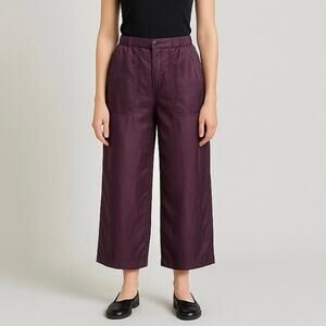 Babette‎ SF satin burgundy wide leg ankle pant size Small Rayon elastic waist